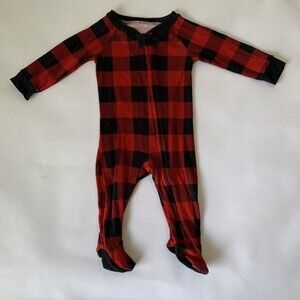 Wondershop Bodysuit Red Buffalo Plaid Baby 3/6 M Footie Pajama Christmas Holiday